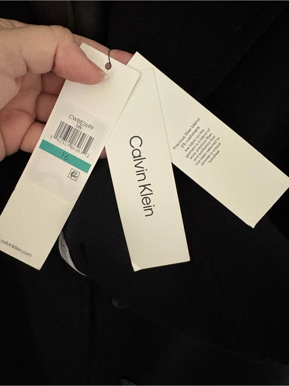NWT-Calvin Klein Black Wool/Cashmere Single-Breasted Pea Coat - Picture 9 of 11